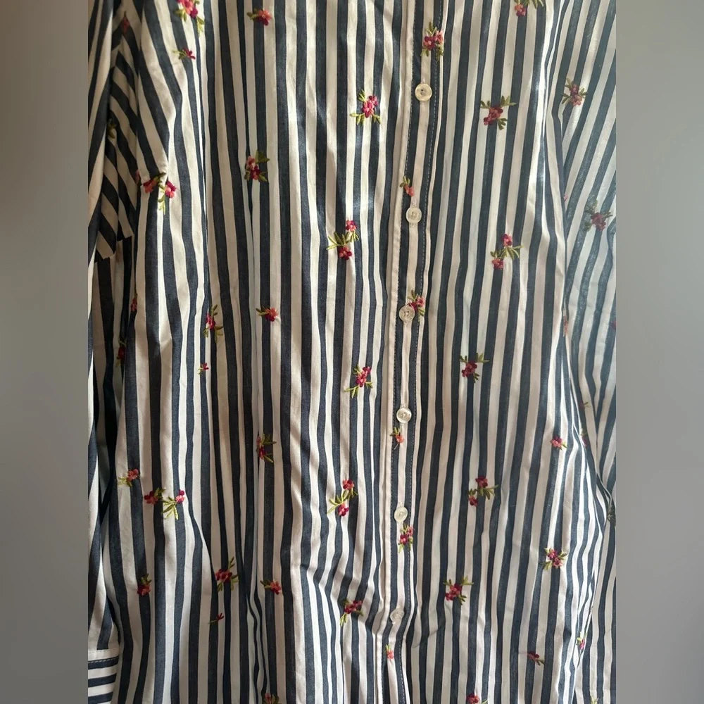 NWOT Woman Within | Blue and White Floral Embroidery Button down - Picture 2 of 5